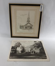 Framed artist rendition of St. Christopher by the River Artist signed Sketch