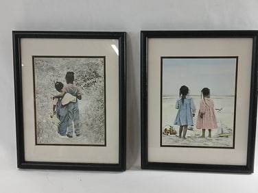 Lot of 2 framed Artistic Impressions framed and matted Child at beach prints