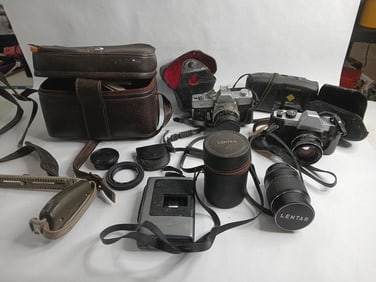 Lot of vintage cameras, lenses, walkmans and accessories