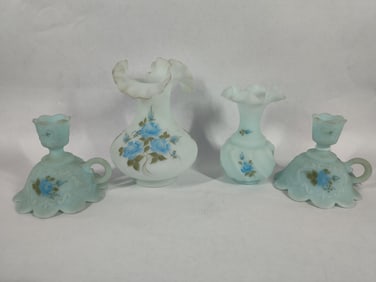 Fenton Blue Rose Hand Painted Glass