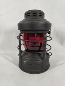 1930's Embury Rail Road Kerosene Lantern w/ original red globe and mount