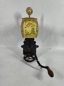 Early Brighton Wall Mount French Coffee Mill w/ floral tin mill