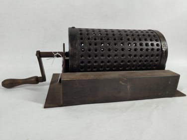 Early cast iron Hand turn Chestnut Roaster w/ base