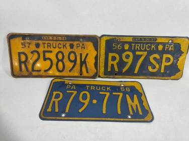 1950's Pennsylvania truck license plates lot of 3
