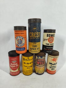Vintage Petro advertising tube repair, Western Weld and Patch tins
