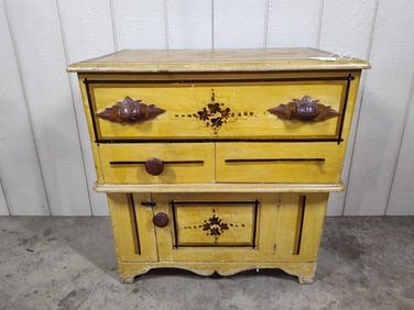 English Pine Lift Top One Door One Drawered Painted Meal Chest/Baking Cabinet