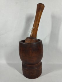 Turned Wood Barrel Mortar & Pestle