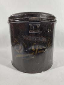 Antique black painted lidded sugar tin