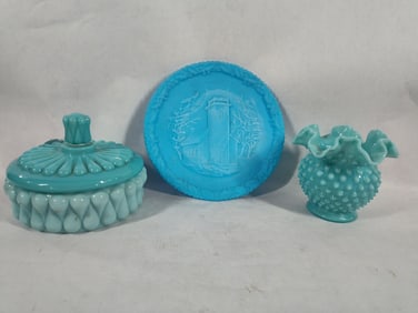 Fenton Glassware Lot inc. Pastel Aqua Blue Hobnail, Tear Drop and Satin Blue