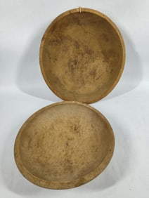 Pair of Great Oval Wooden Dough Bowls