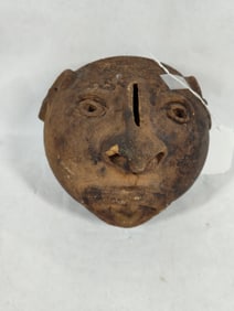 Pre Columbian Mexican Vera Cruz Clay Pottery head coin bank