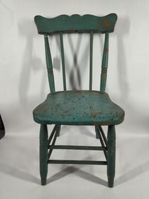 Child's Early Blue Painted Spindle Back Wooden Chair