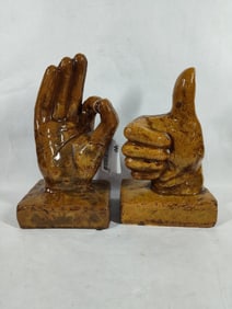 Glazed Stoneware figural hand A OK and Thumbs up Sculptures lot of 2
