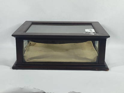 Glass Panel Walnut Display Case: Lift top with glass windows. 12.5x16.5 x 6