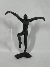 Contemporary  bronzed copper hand sculpted femme figurine on mount art