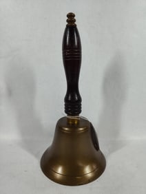19th Century American Brass Teachers School Hand Bell w/ Wooden Handle