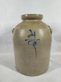 4 Gal. Cobalt Blue Decorated handled Stoneware Crock