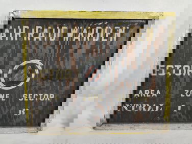 Early Wood Self Framed SS Air Raid Warden Zone Sign