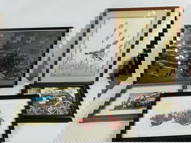 Lot of Framed Horse Drawn Vehicles/Wagons
