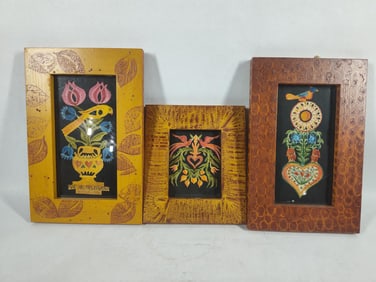 Hand Painted Scherenschnitte Bird on Heart Framed Paintings