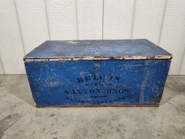 Blue Painted Saxton Bros Wood Box