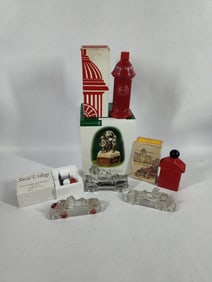 Fire Memorabilia Lot inc. Department 56 Statue, Glass Fire Engines and Decanters