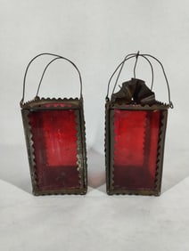 Colored Glass Tin Candle Lanterns