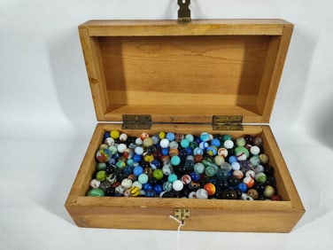 Oak Case Full of Marbles