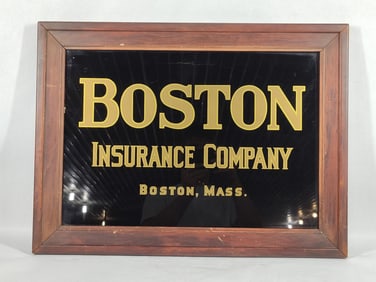 Reverse Painted Boston Insurance Co Glass Panel
