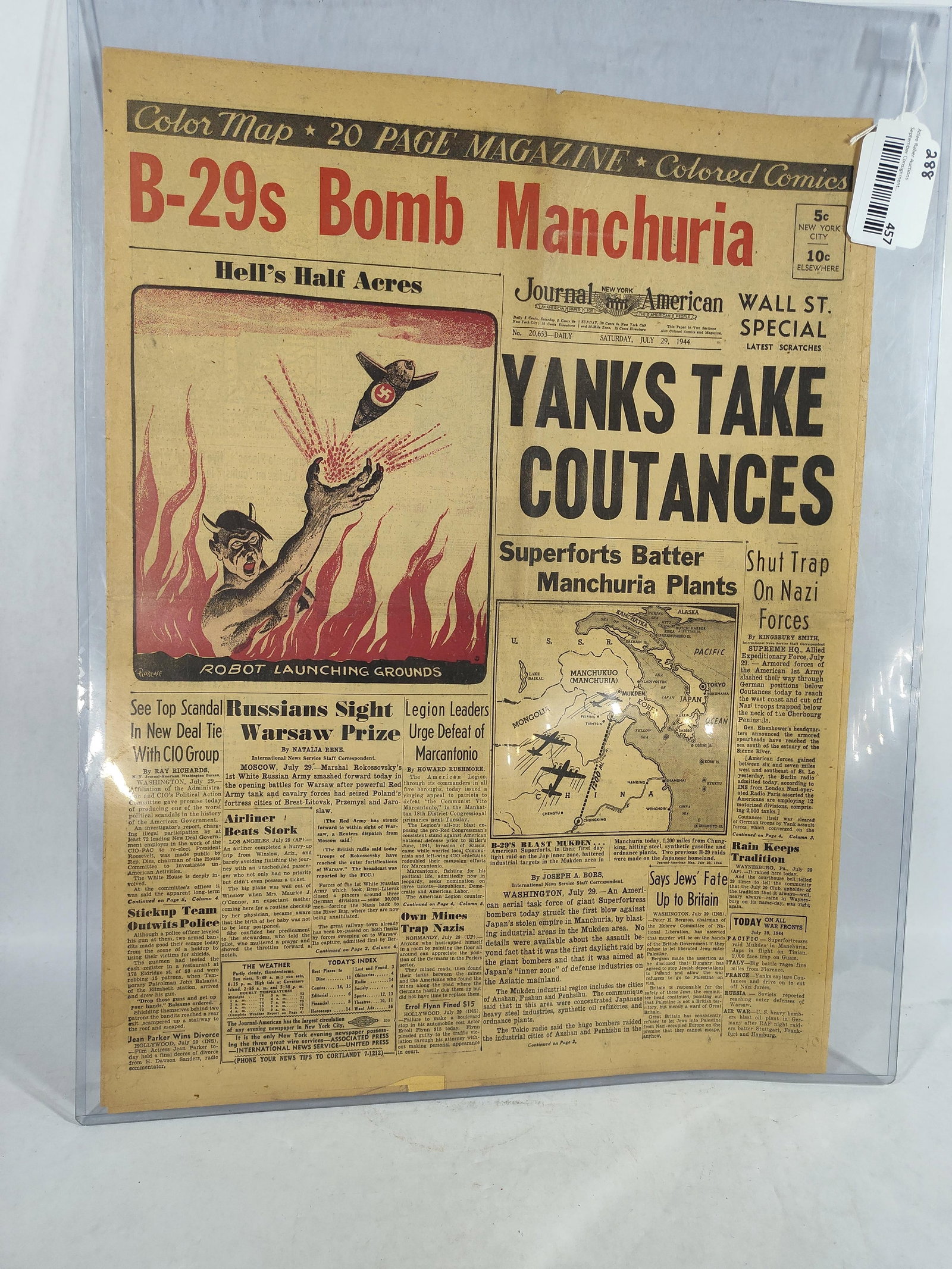 1944 New York Journal Russian Headline Paper: Colored Nazi image to front page.