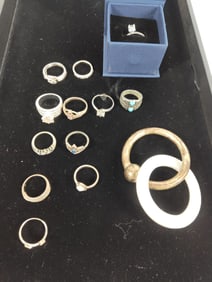 Sterling Engagement RIng & Keychain and Various Rings