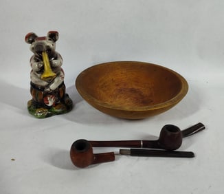 Limoges French Pig, Wooden Bowl & Pipes
