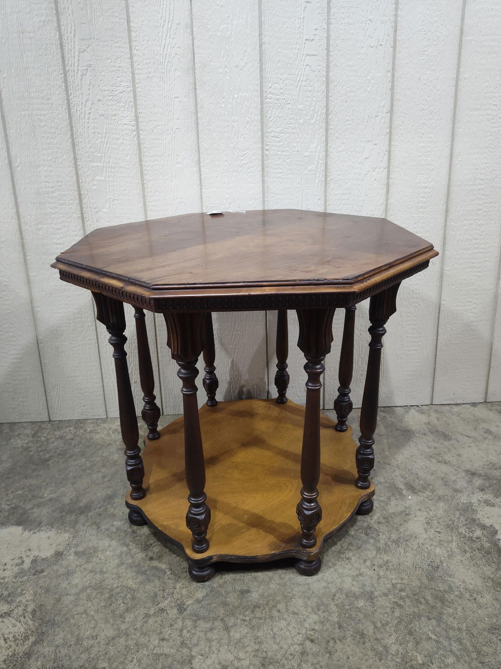 Hexagon Turned Leg Side Table: 31x29.