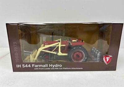 Spec Cast Firestone Wheels of TIme Serialized IH 544 NF Farmall Hydro w/ Loader & Milk Can Attach.