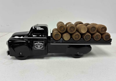 Vintage Jack Daniels Tin Litho Whiskey Barrel Delivery Truck