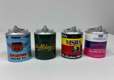 First Gear Oil Can Coin bank Replicas - MSRA, Bulldog, Phillips 66 & Ford