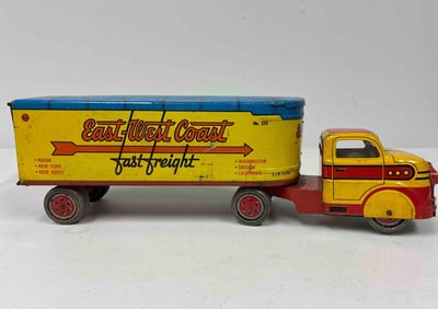 Marx Vintage Tin Litho East West Coast Freight Truck and Trailer