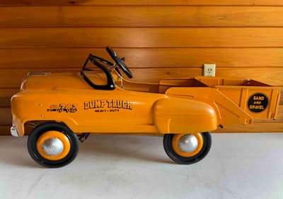 1953 Murray No. 742 Jet Flow Drive Dump Truck Pedal Car w/ Sand and Gravel Dump Bed