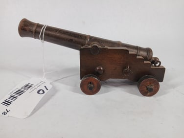 Early Model of War Deck Gun/Cannon w/ Brass/Bronze Barrel and wood base