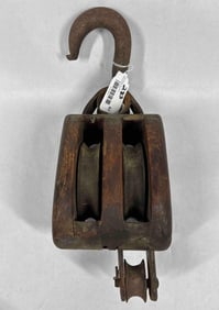 Large Double Wooden Nautical Pulley