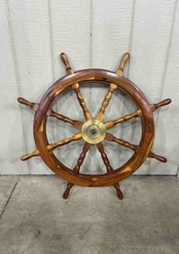 Great Maritime Handcrafted Wood and Brass Vessel Helm