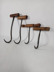 Primitive lot of Antique Wood Handled Hay Bale Hooks