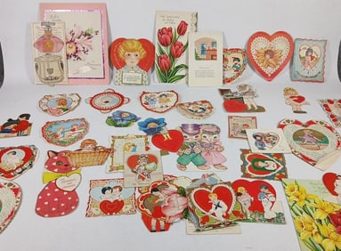 Early Ephemera Lot of Valentines, Cards and Die Cut Outs