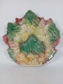 Hand Painted Majolica Autumn Maple Leaf Multi Color Serving Platter
