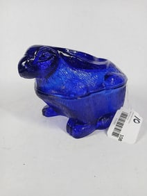 Cobalt Blue Glass Bunny On Nest Candy Dish