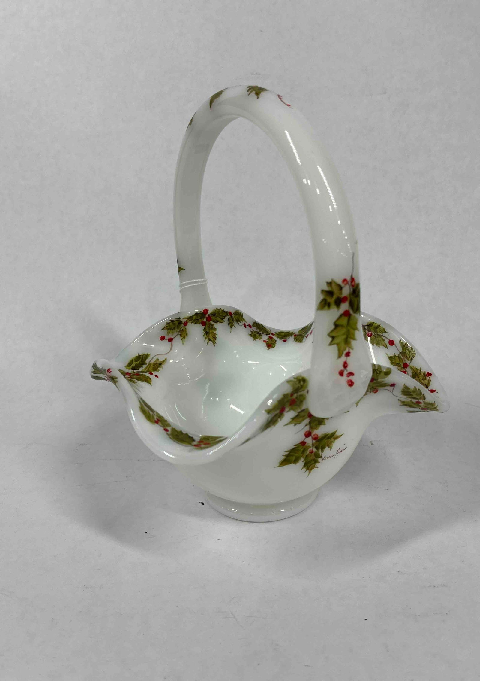 Hand Painted Holly Berry Fenton Basket (1 of 4)
