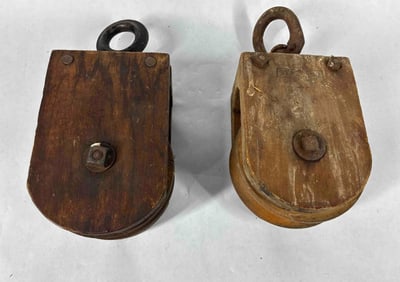 Lot of 2 Wooden Barn Block Pulleys