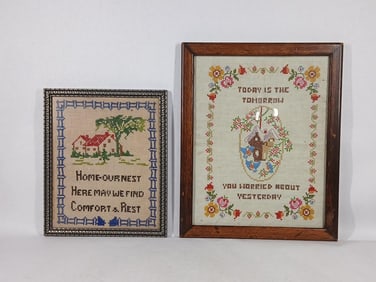 Lot of 2 Early Framed Wall Hanging Samplers