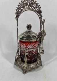 Cranberry Glass Pickle Castor