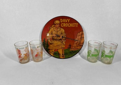 Picture Play Record Western Roundup/Davy Crocket & Archie Comic Water Glasses Set of 4